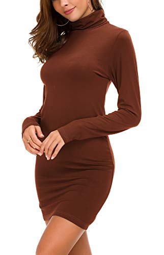 Vestido Ajustado de Manga Larga para Mujer Vestido Elegante de Cuello Alto con Cuello Alto (XL, Caramel)