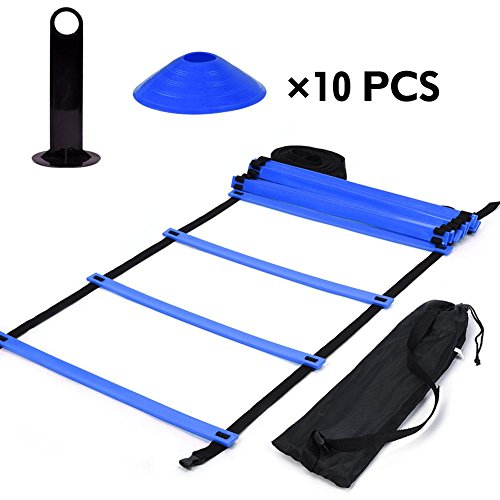 VGEBY1 Kit de Tren Speed ​​Agility, Escalera de Agilidad Plana de 19 pies + 10 Piezas de Conos de Disco para Entrenamiento atlético(Blue)