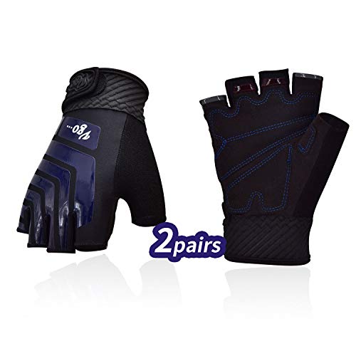 Vgo... 1-Par Guantes de Entrenamiento para Hombre, Medio Dedo, Lycra Transpirable, Palma Antideslizante para Gimnasio, Ejercicio, Cross Fit (Talla 7/S, Azul, SL6081)