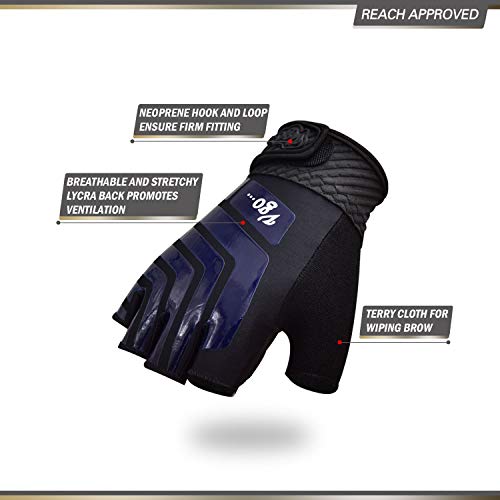 Vgo... 1-Par Guantes de Entrenamiento para Hombre, Medio Dedo, Lycra Transpirable, Palma Antideslizante para Gimnasio, Ejercicio, Cross Fit (Talla 7/S, Azul, SL6081)