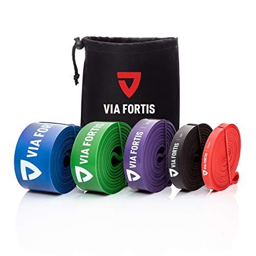 VIA FORTIS Oferta: Banda Elástica de Resistencia Cuerda de Fuerza para Fitness, Crossfit, Pilates, Estiramientos| Incluye Bolsa de Transporte | 5 Niveles de Resistencia Diferentes (2 - Light (Negro))