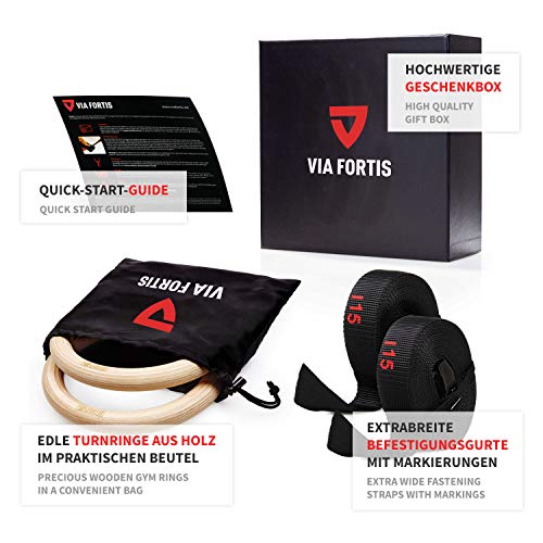 Via Fortis Premium Turn para anillos de madera con bolsa – Gym calist henics & Crossfit – extrapanorámicas correas de fijación con marcas – Competición acabado