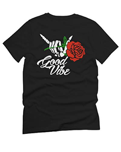 VICES AND VIRTUESS Camiseta para Hombre, diseño de Flores y Huesos - Negro - Small