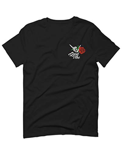 VICES AND VIRTUESS Camiseta para Hombre, diseño de Flores y Huesos - Negro - Small