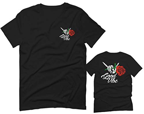 VICES AND VIRTUESS Camiseta para Hombre, diseño de Flores y Huesos - Negro - Small