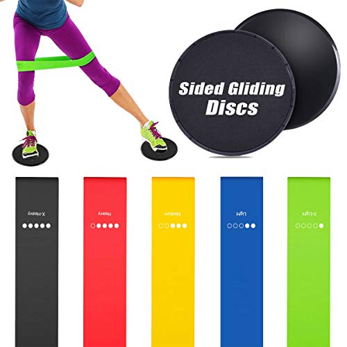 Victoper Set de 5 Bandas para Yoga/Crossfit/Entrenamiento de Fuerza/Pilates/Fisioterapia Fitness Elásticas de Resistencia con Guía de Ejercicios