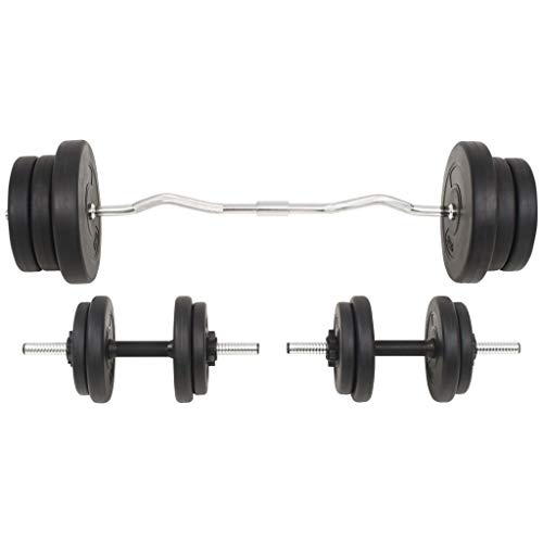 vidaXL Juego de Pesas 30kg Barra y Mancuernas Fitness Musculación Gimnasio Gym