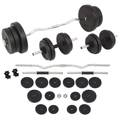 vidaXL Juego de Pesas 30kg Barra y Mancuernas Fitness Musculación Gimnasio Gym