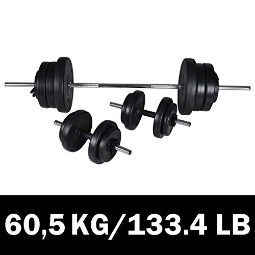 vidaXL Set de Barra con Pesas + 2 Mancuernas 60,5kg