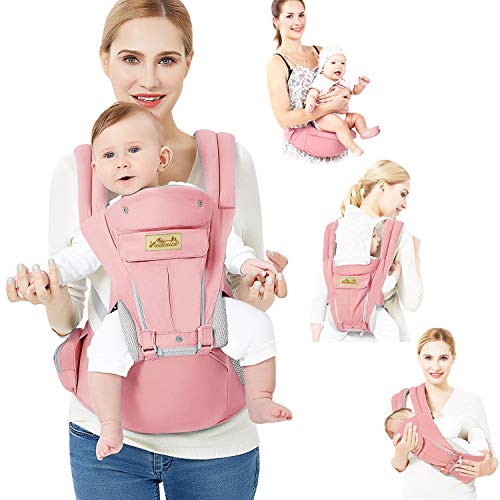 Viedouce Portabebe Ergonómico con Asiento/Puro algodón Ligero y Transpirable/Multiposición:Dorsal, Ventral, Ajustable para Recién Nacidos y Niños Pequeños de 3-48meses (3.5 a 20 Kg)