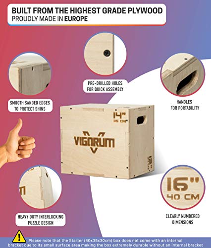 Vigorum Plyo Box de madera 3 en 1 – su dispositivo deportivo para casa – Jump Box con fácil montaje – La Fitness Box para saltos de boxeo con bordes redondeados