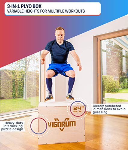 Vigorum Plyo Box de madera 3 en 1 – su dispositivo deportivo para casa – Jump Box con fácil montaje – La Fitness Box para saltos de boxeo con bordes redondeados