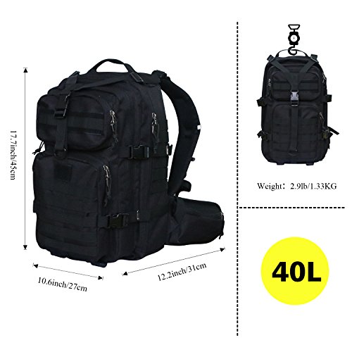 Vihir 40L Militar Mochila Táctica - Ejército Molle Bug out Bolsa Sport Mochila al Aire Libre para Viajes al Aire Libre Senderismo Camping Trekking Caza, Negro