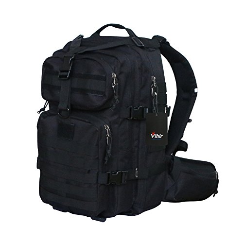 Vihir 40L Militar Mochila Táctica - Ejército Molle Bug out Bolsa Sport Mochila al Aire Libre para Viajes al Aire Libre Senderismo Camping Trekking Caza, Negro