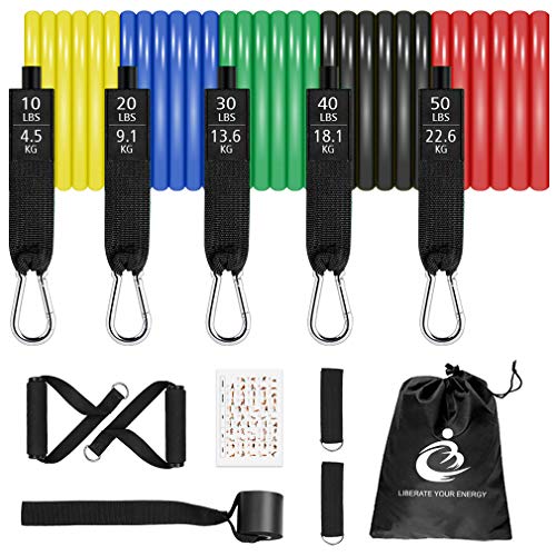 Vikaster Bandas de Resistencia 12PCS al Ejercicio con Anclaje de Puerta y manijas Yoga PilatesBandas Elásticas Musculacion de Látex, Adecuado para Fitness,Ganar Fuerza, Reducir la Grasa