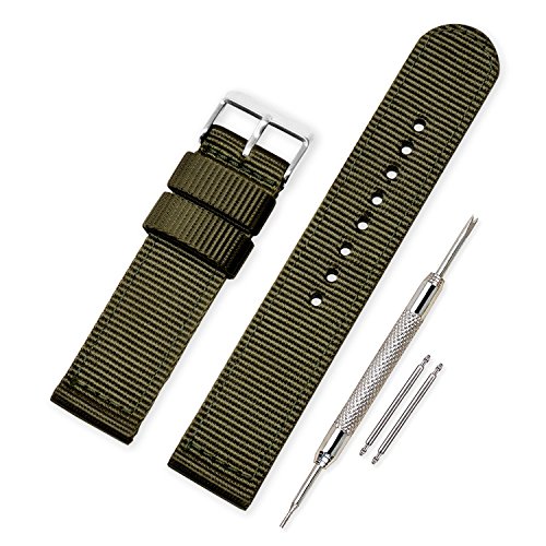 Vinband Correa Reloj Calidad Alta Lienzo Correa Relojes Militar del ejército - 18mm, 20mm, 22mm, 24mm Correa Reloj con Hebilla de Acero Inoxidable (20mm, Army Green)