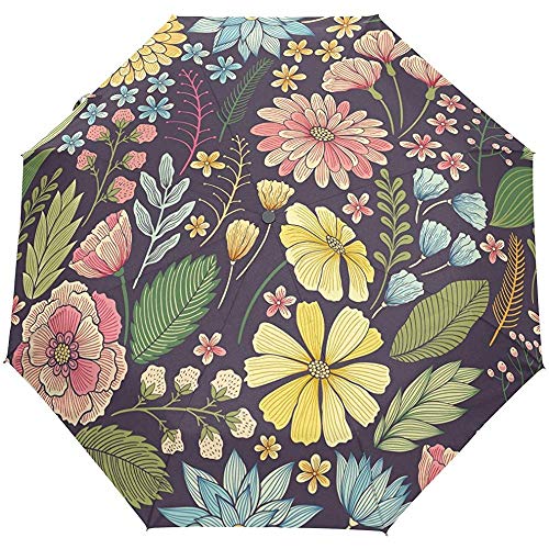 Vintage Floral Flowers Pastoral Summer Spring Auto Open Close Paraguas Anti UV Plegable Compacto Automático Paraguas