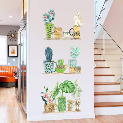 VIOYO Green Potted Wall Stickers Renting House Reform Dormitorio Decoración De La Habitación De La Pared Poster Plant Tv Background Wallpaper Home Decor