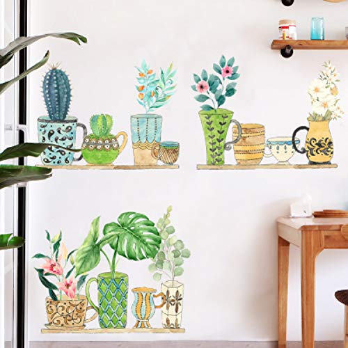 VIOYO Green Potted Wall Stickers Renting House Reform Dormitorio Decoración De La Habitación De La Pared Poster Plant Tv Background Wallpaper Home Decor