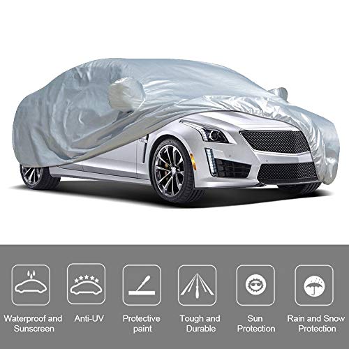 VISLONE Funda para Coche, Cubierta para Coche Impermeable a Prueba de Polvo Anti-UV Protector Solar Protección al Calor Anti-arañazos Sedán Tamaño Completo (4.9 * 1.8 * 1.5m)