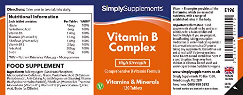 Vitamina B Complex - ¡Bote para 4 meses! - Apto para veganos - 120 Comprimidos - SimplySupplements