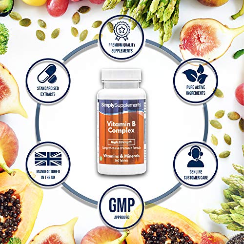 Vitamina B complex- Con todas las vitaminas del grupo B- Apta para veganos - ¡Bote para 1 año! - 360 comprimidos -Simply Supplements