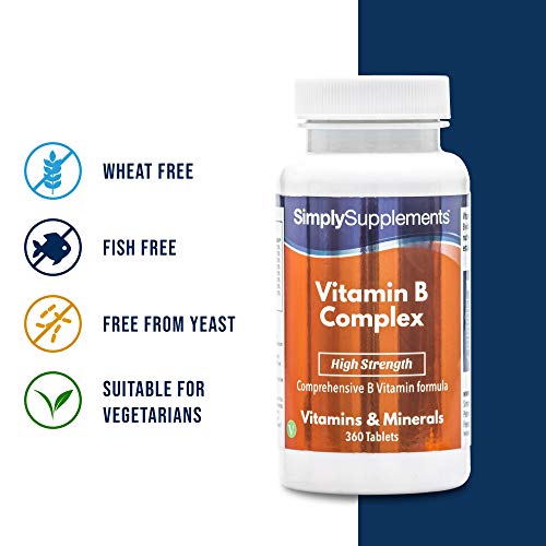 Vitamina B complex- Con todas las vitaminas del grupo B- Apta para veganos - ¡Bote para 1 año! - 360 comprimidos -Simply Supplements