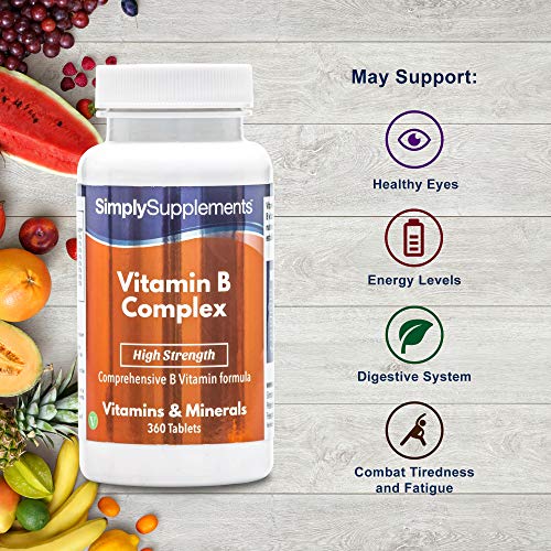 Vitamina B complex- Con todas las vitaminas del grupo B- Apta para veganos - ¡Bote para 1 año! - 360 comprimidos -Simply Supplements