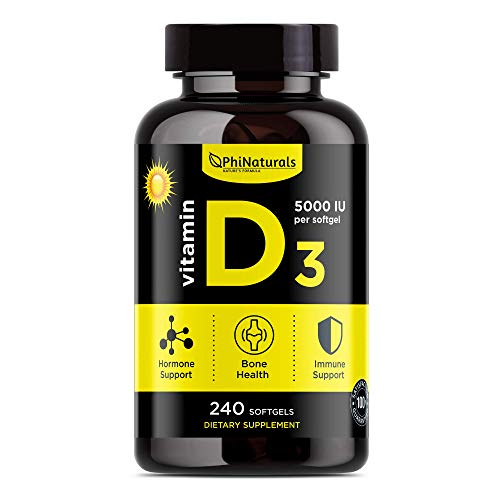 Vitamina D3 Cápsulas de 5000 UI. 240 cápsulas de Vitamina D de Alta Potencia (5000 UI) en aceite de oliva extra virgen para mayor absorción