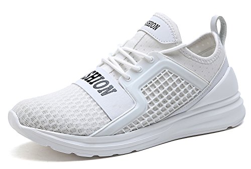 VITIKE Ashion Zapatos de Entrenamiento para Hombre Malla Respirable Zapatillas Aptitud Talla Extra Ligero Deportes Zapatos para Correr(EU39-Blanco)