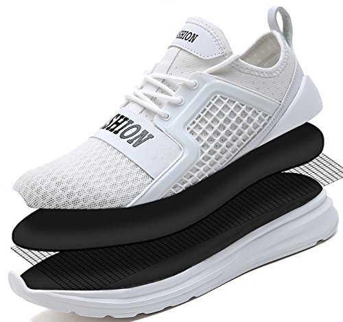 VITIKE Ashion Zapatos de Entrenamiento para Hombre Malla Respirable Zapatillas Aptitud Talla Extra Ligero Deportes Zapatos para Correr(EU39-Blanco)