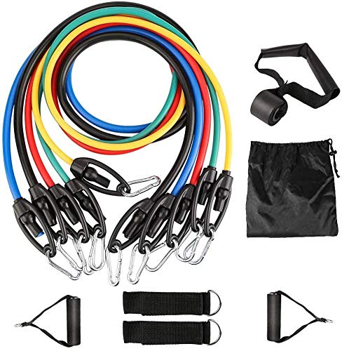 Vivibel Bandas de Resistencia, 11 Piezas Cuerda de Resistencia Tubos de Ejercicios Set, Bandas de Fitness con Tubos de Látex, Bandas elásticas Fitness para Yoga, Deporte, Ejercicio, Pérdida de Peso