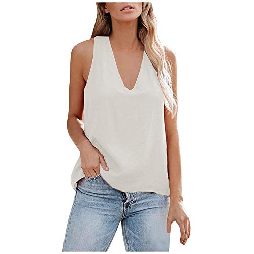 VJGOAL Camiseta de Mujer Cuello en V Sin Mangas Color sólido Camisetas de Tirantes Verano Casual Moda Sin Mangas Top Blusa Suelta Sexy