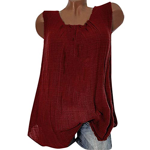 VJGOAL Camiseta sin Mangas para Mujer Camisetas de Tirantes Verano Casual Moda Color sólido Cuello Redondo Algodón Lino Tank Tops Tallas Grandes Blusa Suelta