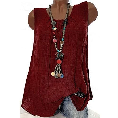 VJGOAL Camiseta sin Mangas para Mujer Camisetas de Tirantes Verano Casual Moda Color sólido Cuello Redondo Algodón Lino Tank Tops Tallas Grandes Blusa Suelta