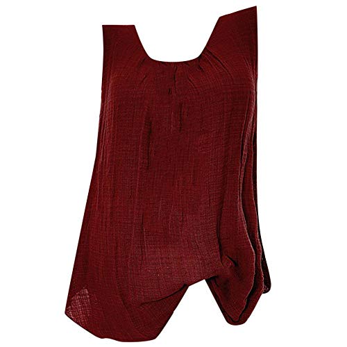 VJGOAL Camiseta sin Mangas para Mujer Camisetas de Tirantes Verano Casual Moda Color sólido Cuello Redondo Algodón Lino Tank Tops Tallas Grandes Blusa Suelta