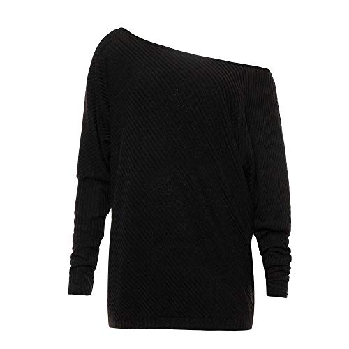 VJGOAL Moda Casual de Mujer Fuera de Hombros Tops Sexy Suelta Batwing Manga Larga de Camisa suéter (XL, Negro)