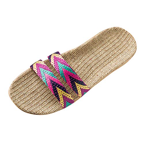 VJGOAL Mujer Sandalias de Pala Lino Antideslizante Chanclas Planas Casual Vintage Bohemia Verano Playa Zapatos Romanos