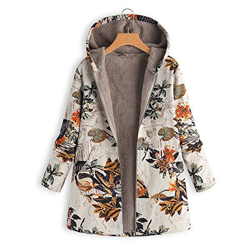 VJGOAL Para Mujer de Invierno más el tamaño de la Moda Casual Warm Thicken Outwear Estampado Floral Bolsillos con Capucha Vintage Abrigos de Gran tamaño(Large,Naranja)