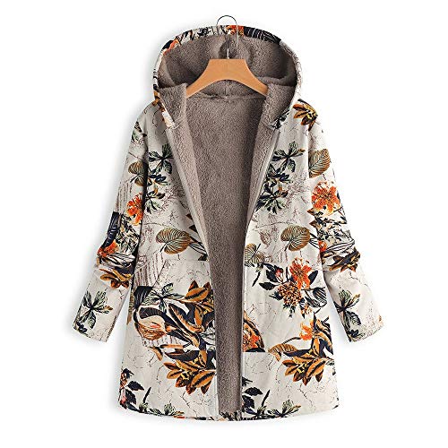 VJGOAL Para Mujer de Invierno más el tamaño de la Moda Casual Warm Thicken Outwear Estampado Floral Bolsillos con Capucha Vintage Abrigos de Gran tamaño(Large,Naranja)