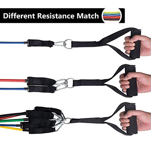 Vkaiy Banda Elástica Bandas de Resistencia Resistance Bands, 11 PCS Resistencia de Bandas Set—5 Tubos de látex/Manijas/Ancla de Puerta/Correas de Tobillo/Llevar Bolso para Hombres Mujeres (Style 01)