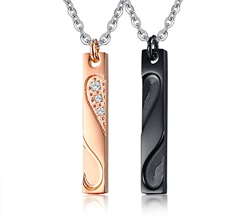 VNOX His and Hers Acero Inoxidable Love Heart Vertical Jigsaw Bar Pareja Colgante Collar a Juego