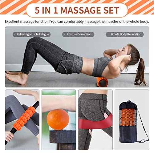 VOLADOR Rodillo de Espuma, Foam Roller Kit con Rodillos de Espuma, Roller Stick, Bola de Masaje, Bandas Elasticas Fitness, Rodillo Masaje Muscular Relajan Músculos Rígidos y Adoloridos