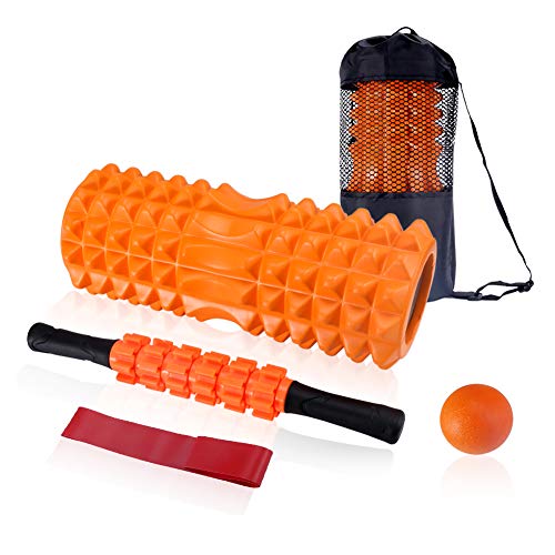 VOLADOR Rodillo de Espuma, Foam Roller Kit con Rodillos de Espuma, Roller Stick, Bola de Masaje, Bandas Elasticas Fitness, Rodillo Masaje Muscular Relajan Músculos Rígidos y Adoloridos