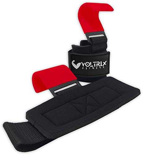 Voltrix Fitness 7 mm gancho de elevación Acolchado de neopreno Recubrimiento antideslizante Asegure su agarre y alcance sus objetivos con guantes de entrenamiento de primera calidad (rojo)