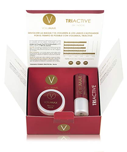 VOLUMAX TRIACTIVE - Tratamiento Antiedad Voluminizador Labios | Balsamo Labial Nocturno + Stick Diurno | Antiarrugas, Regenerador e Hidratante | + Volumen en 28 Días | Vitamina E + Retinol | SPF15