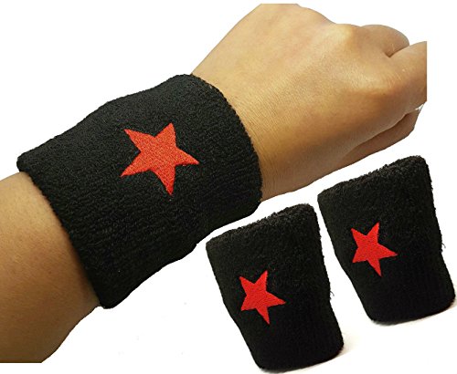 Vonchic - Muñequeras deportivas para yoga y fitness, diseño de estrellas, color negro y rojo, 1 par