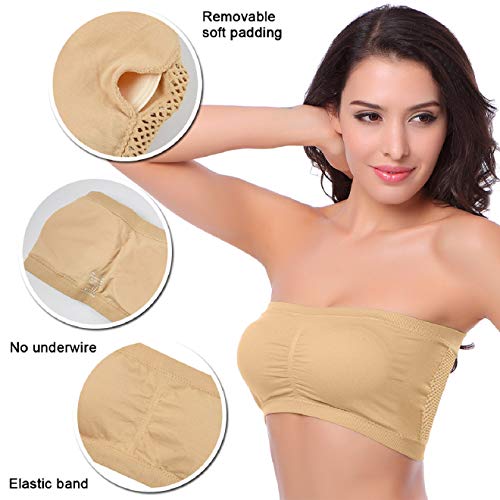 Voqeen 3Pcs Sujetador Bandeau Pare Mujer Sujetador Sin Tirantes Sujetador Invisible Sin Costuras Sujetador de Tubo Acolchado Inalámbrico