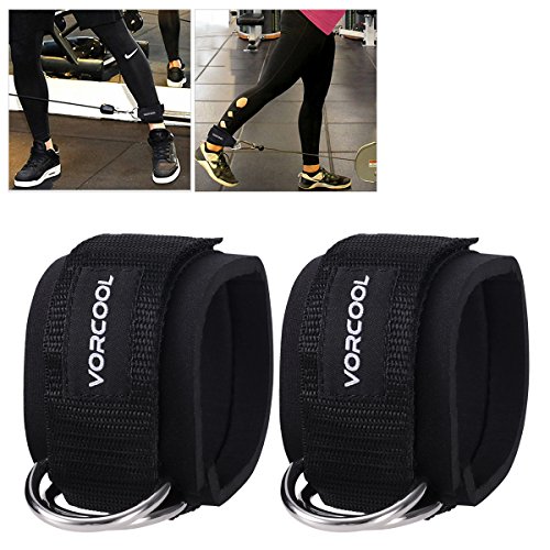 VORCOOL 2pcs Sport Tobillo Correas Acolchado Anillo D-Anillo Puños para Gimnasio Entrenamiento Máquinas de Cable Perneras Ejercicios con Bolsa de Transporte (Negro)