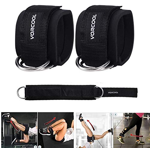 VORCOOL Sport tobillo correas acolchado anillo en D puños del tobillo para ejercicios de gimnasio máquinas de cable ejercicios de pierna con bolsa de transporte 2pcs